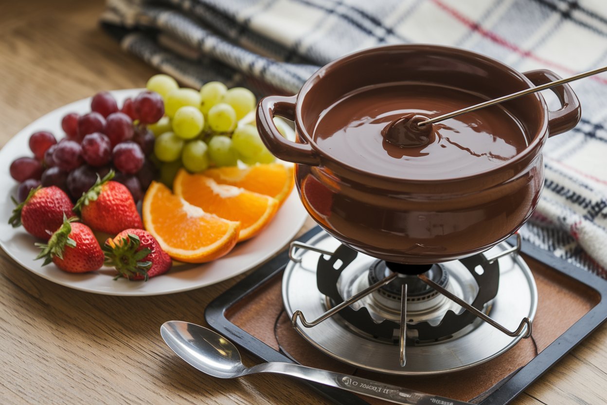 Fondue de chocolate com frutas frescas: uma delícia doce